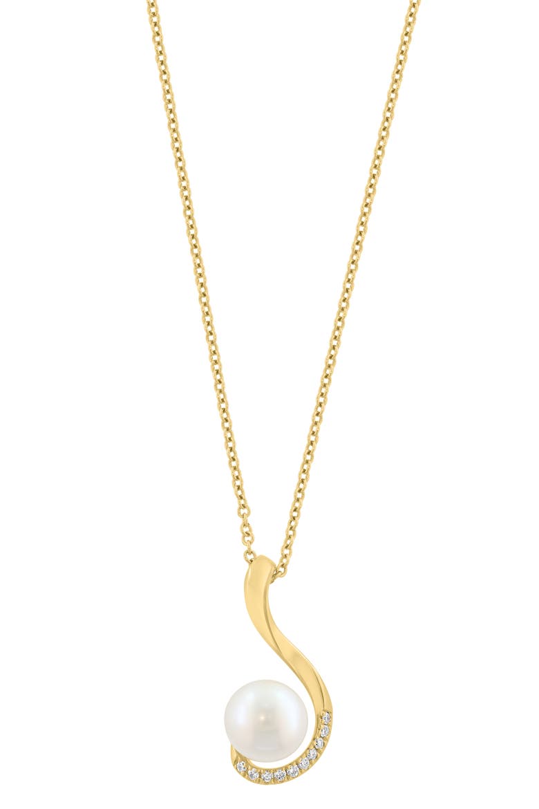 14K Yellow Gold Cultured Freshwater Pearl & Diamond Pendant Necklace, Alternate, color, WHITE