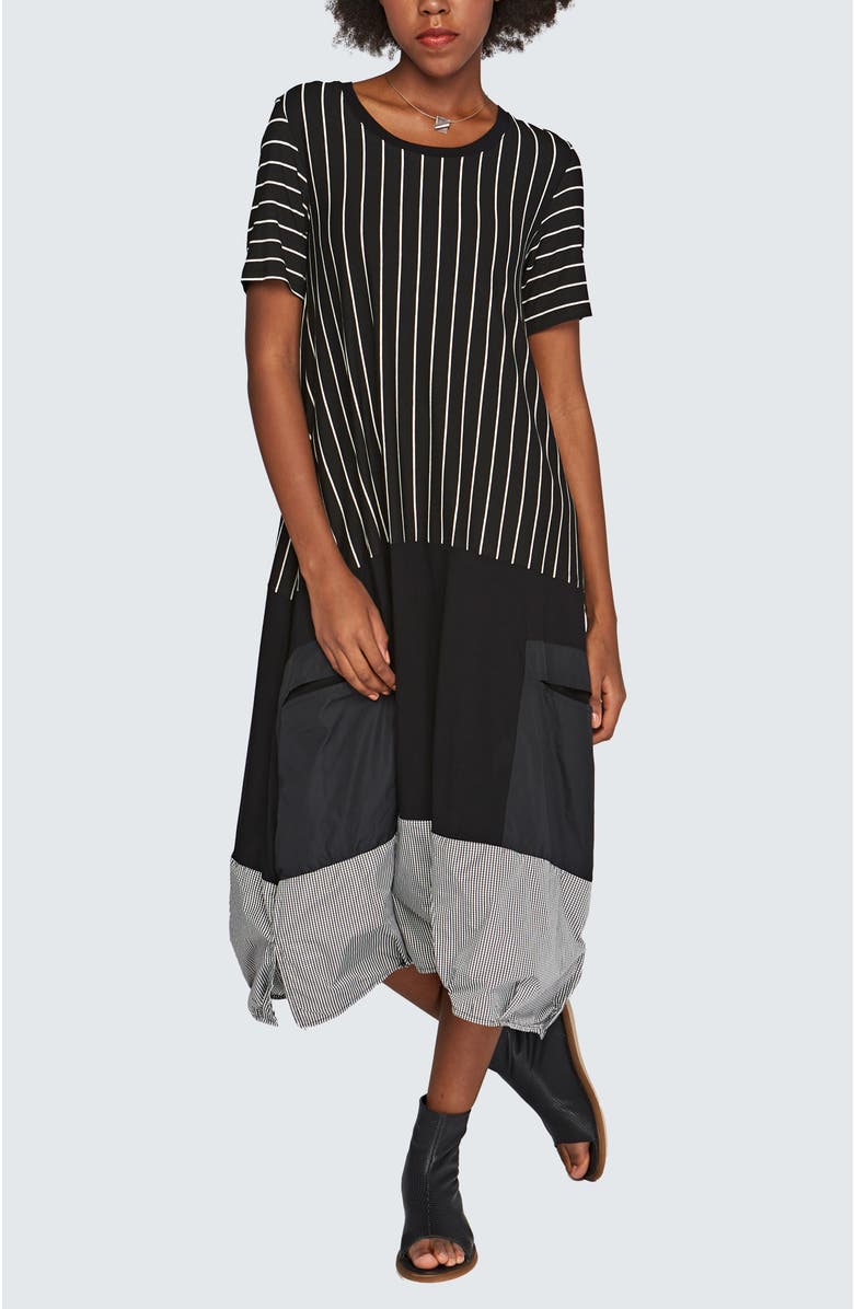 LUUKAA Lila Long Striped Viscose Jersey Dress, Main, color, Black