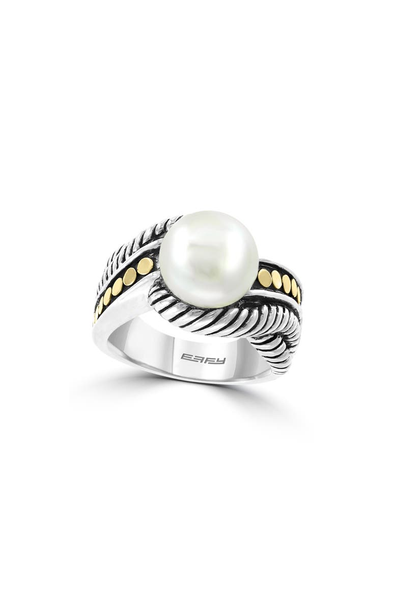 Sterling Silver & 18K Gold Freshwater Pearl Ring, Main, color, WHITE
