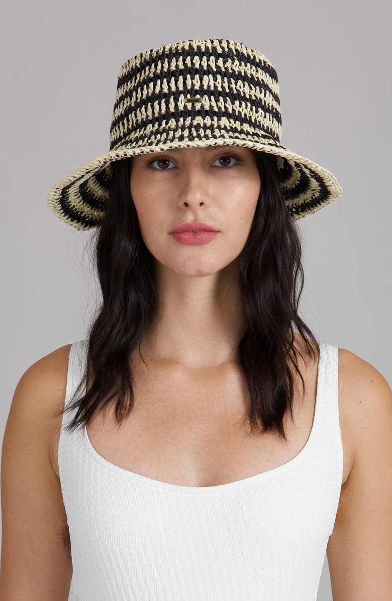 Eugenia Kim Jonah Stripe Packable Straw Bucket Sun Hat, Alternate, color, Natural/ Black