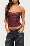 EDIKTED Izara Studded Strapless Faux Leather Top