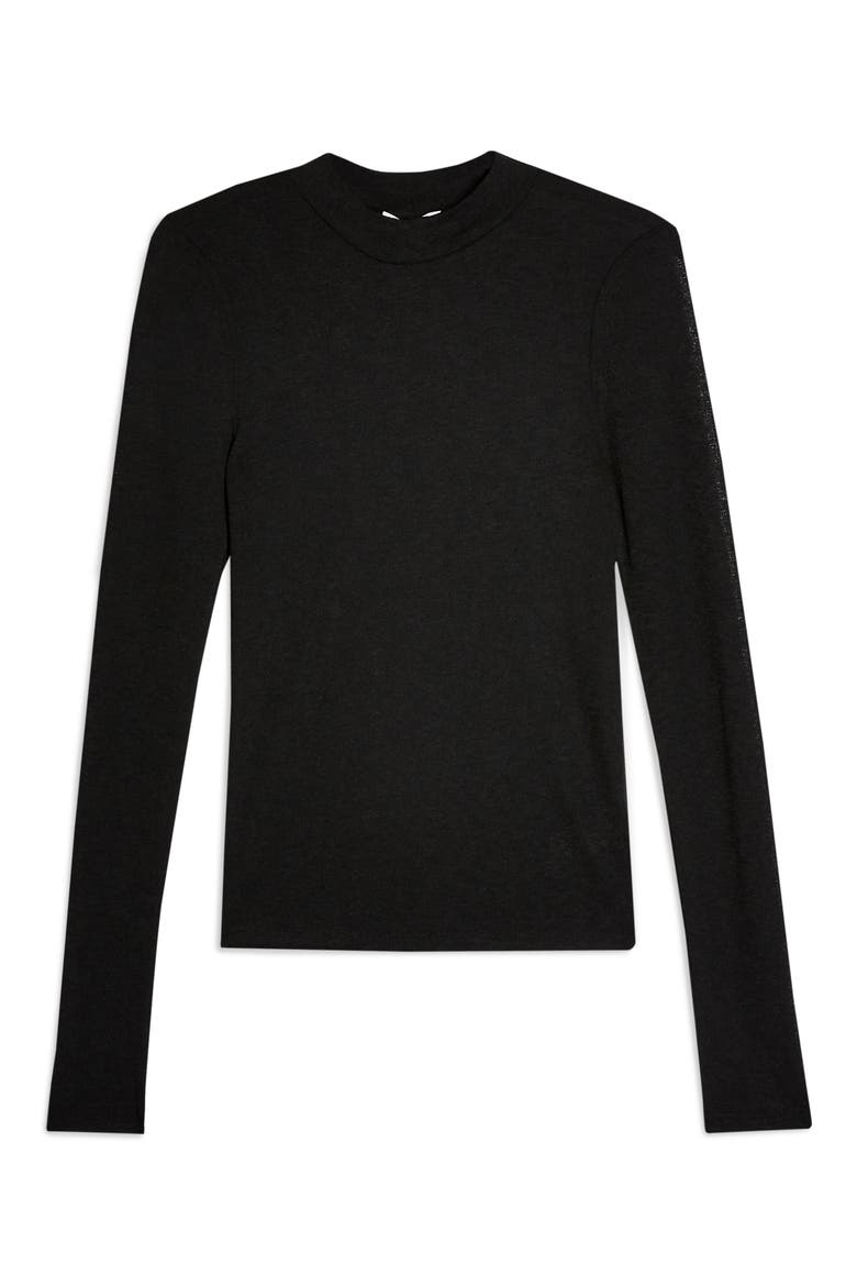 Mesh Funnel Neck Top, Alternate, color, BLACK