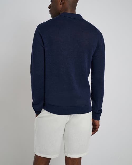 Onia Linen Sweater Long Sleeve Johnny Polo In Deep Navy
