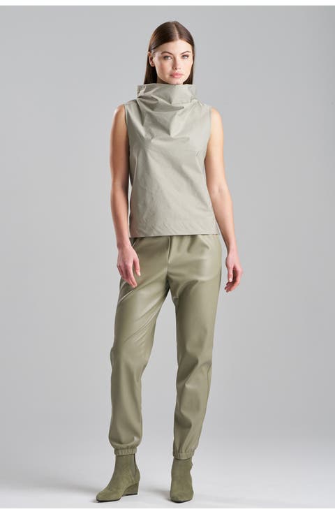 Tech Cotton Taffeta Funnel Neck Top