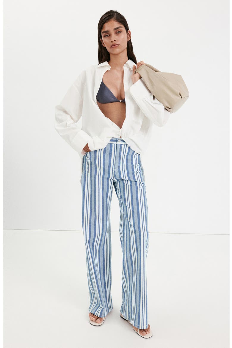 Stripe Stretch Cotton Straight Leg Pants, Alternate, color, BLUE