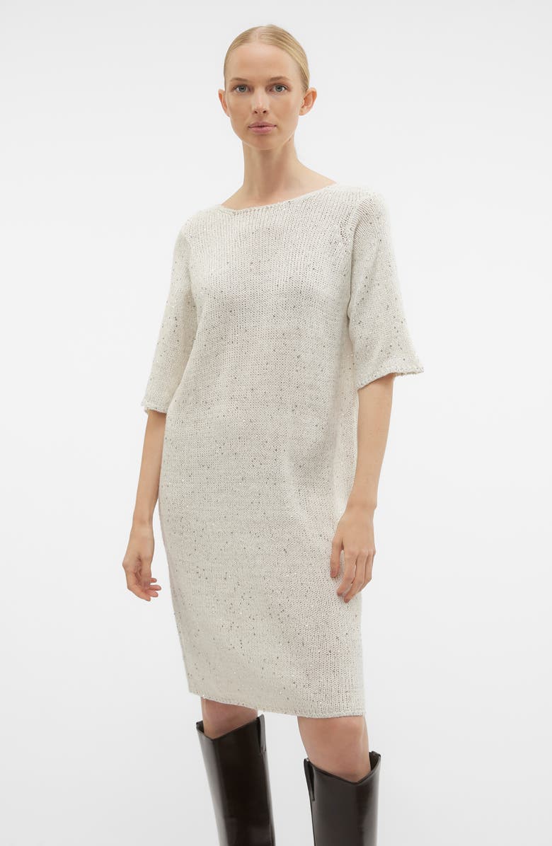 VERO MODA Leilani Sequin Sweater Dress, Alternate, color, Birch W Silver Seqiuence