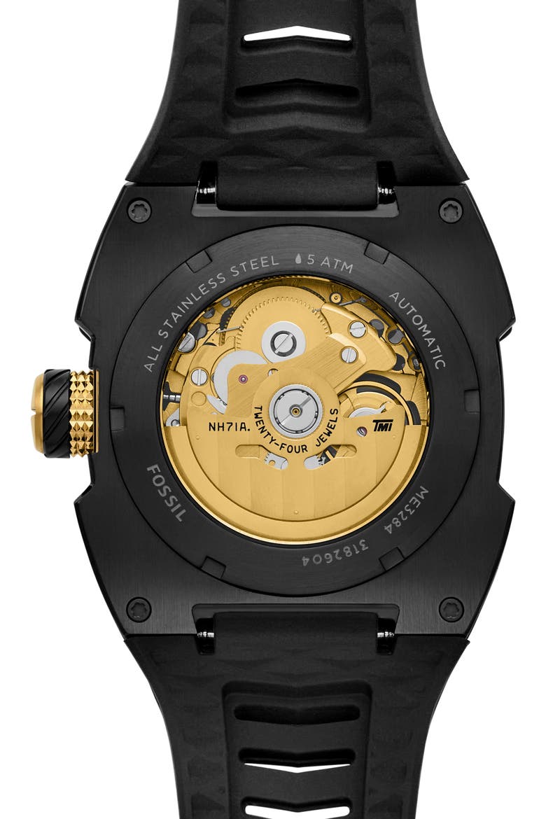Machine Automatic Silicone Strap Watch, Alternate, color, BLACK