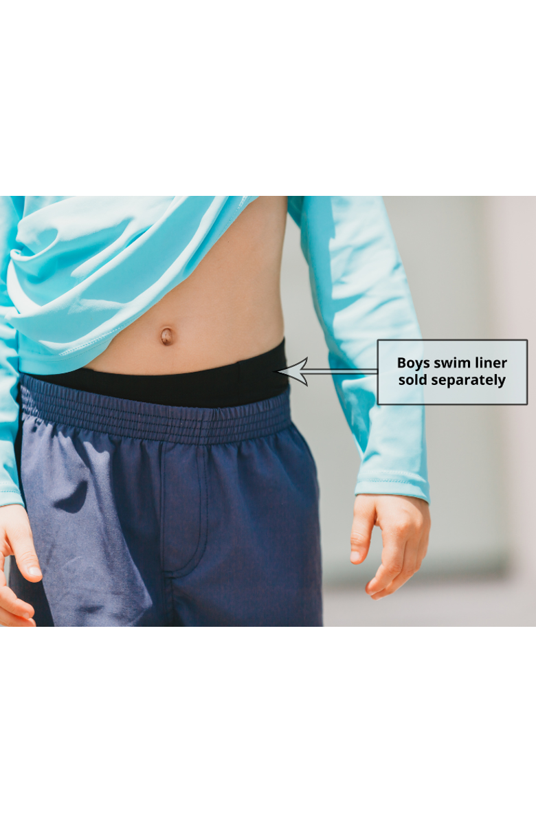 City Threads USA-Made Soft Stretch UPF 50+ Recycled Polyester Below-the-Knee Printed Swim Board Shorts, Alternate, color, Black