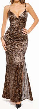 Popilush Shapewear Satin Deep-V Front Slit Maxi Date Night Shapewear Dress