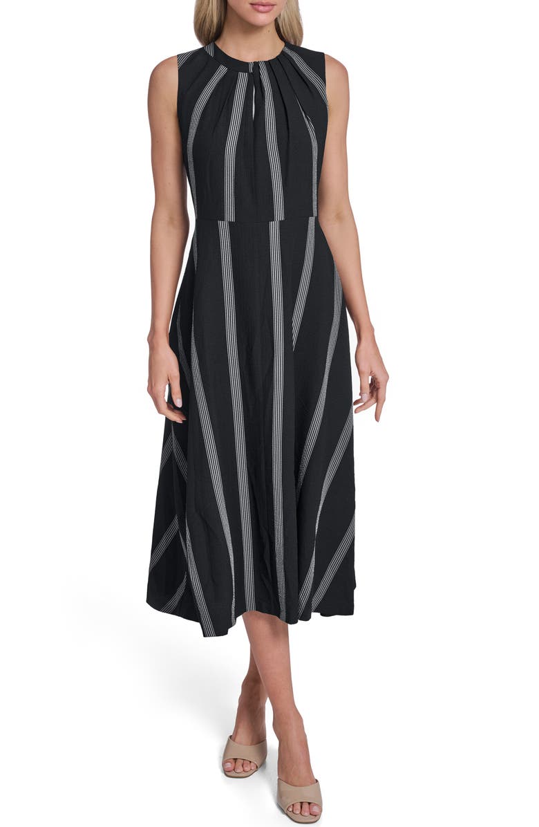 Calvin Klein Stripe Midi Dress, Main, color, Black/ White