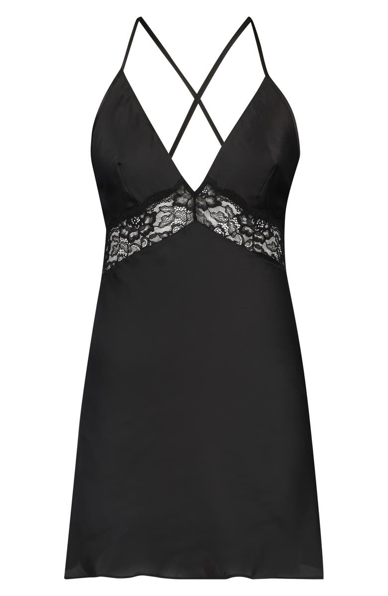 Hunkemöller Nina Lace Trim Satin Chemise, Main, color, 