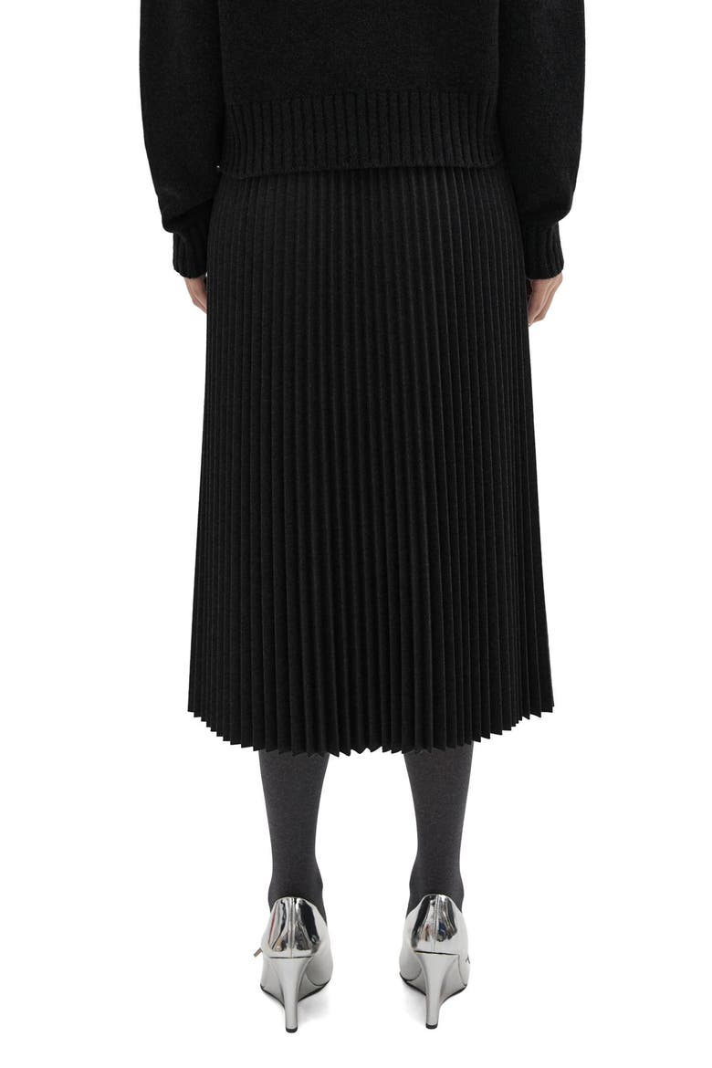 Wool Blend Pleated Midi Skirt, Alternate, color, BLACK