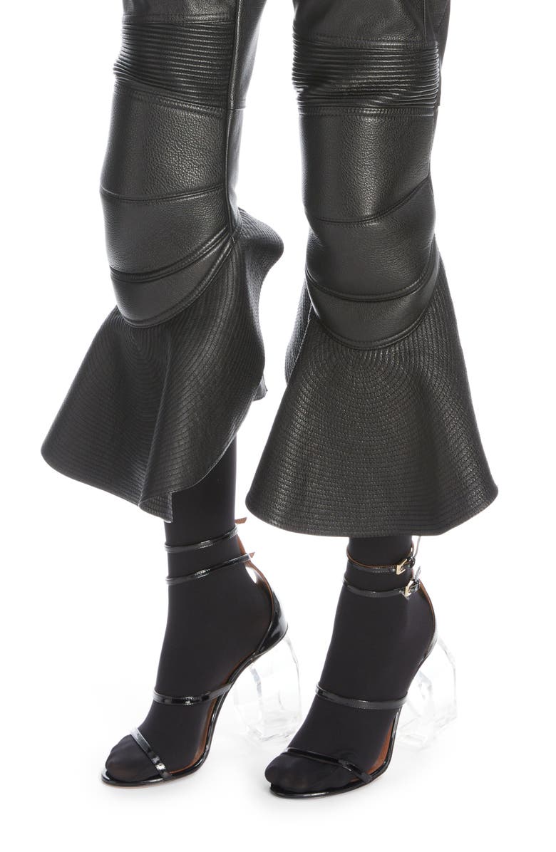 Alaïa High Waist Ruffle Leather Moto Pants, Alternate, color, 