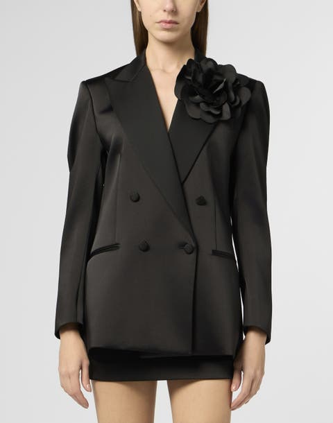 Double-Breasted Satin Blazer Roses Women