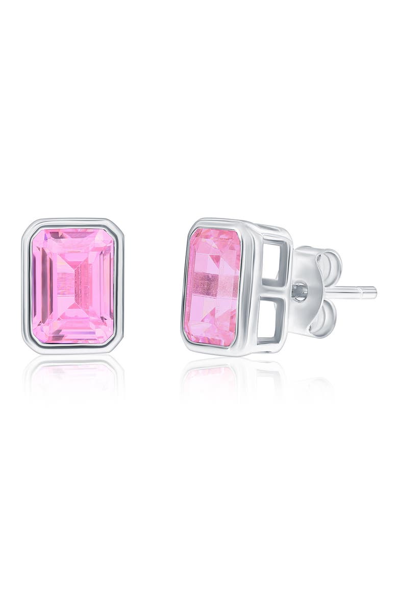 Birthstone Cubic Zirconia Stud Earrings, Main, color, PINK