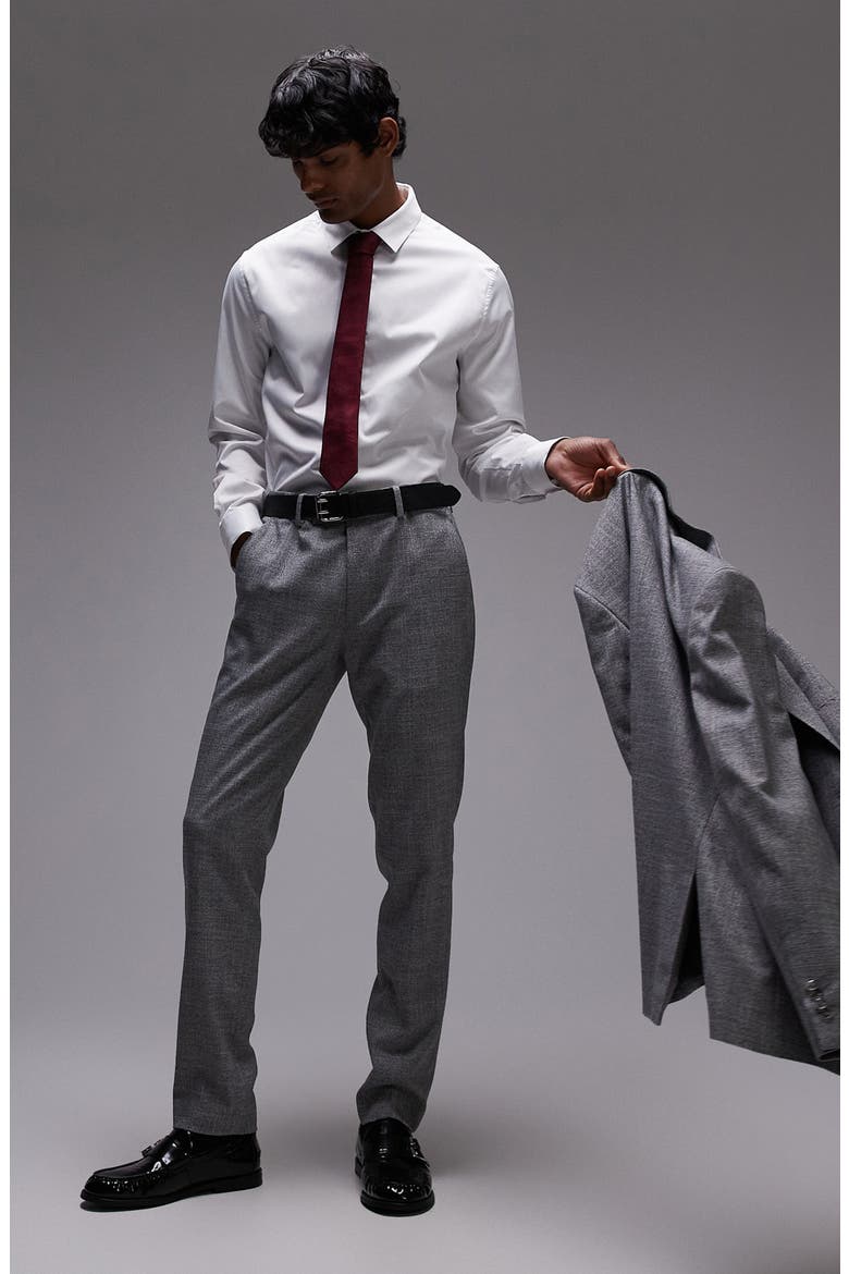 Skinny Fit Textured Cotton Dress Pants, Main, color, GREY