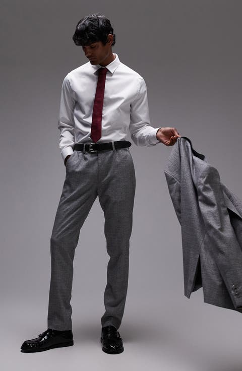 Skinny Fit Textured Cotton Dress Pants
