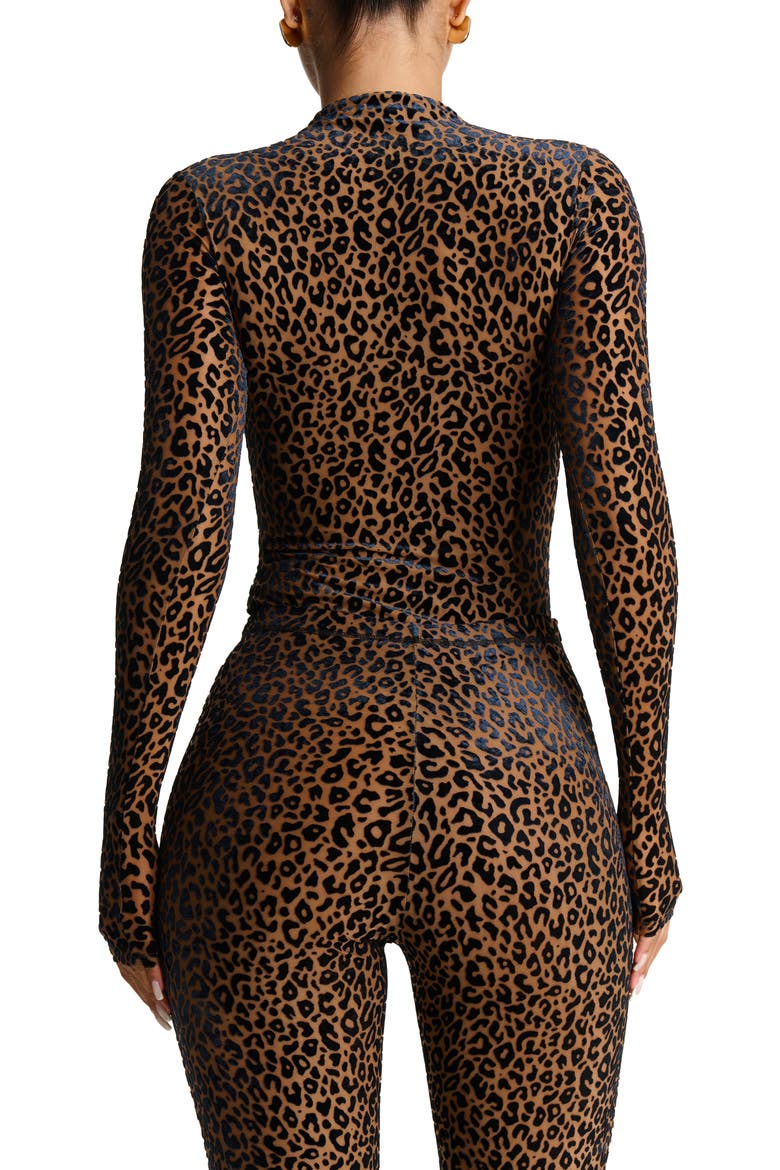 Burnout Velvet Long Sleeve Bodysuit, Alternate, color, LEOPARD NUDE