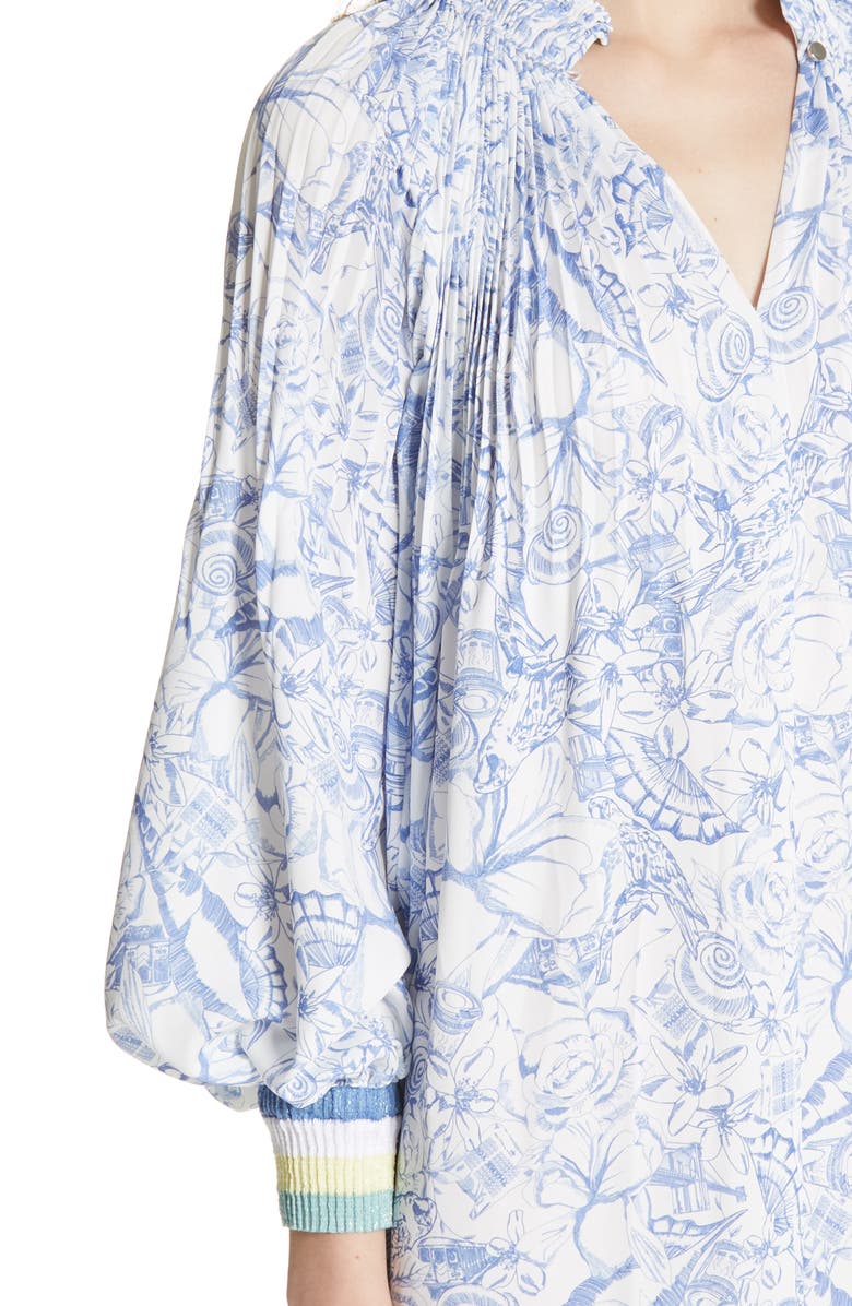 Tibi Isa Toile Print Ribbed Cuff Midi Dress, Alternate, color,