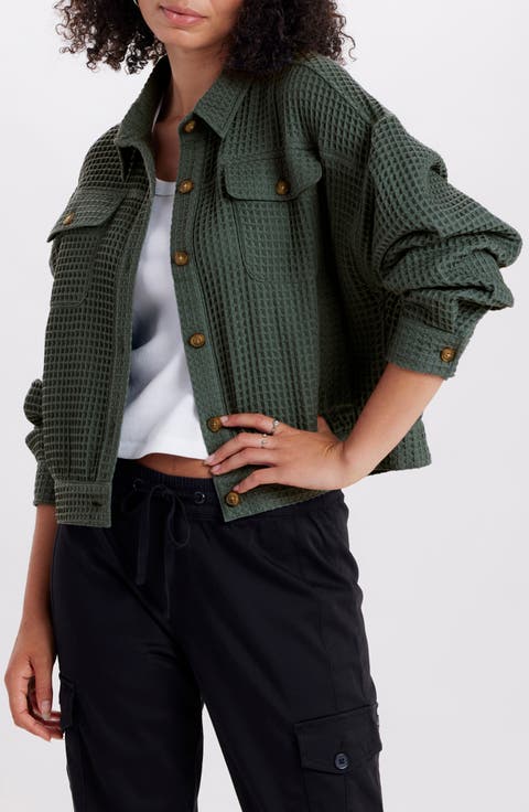 Waffle Knit Crop Shirt Jacket