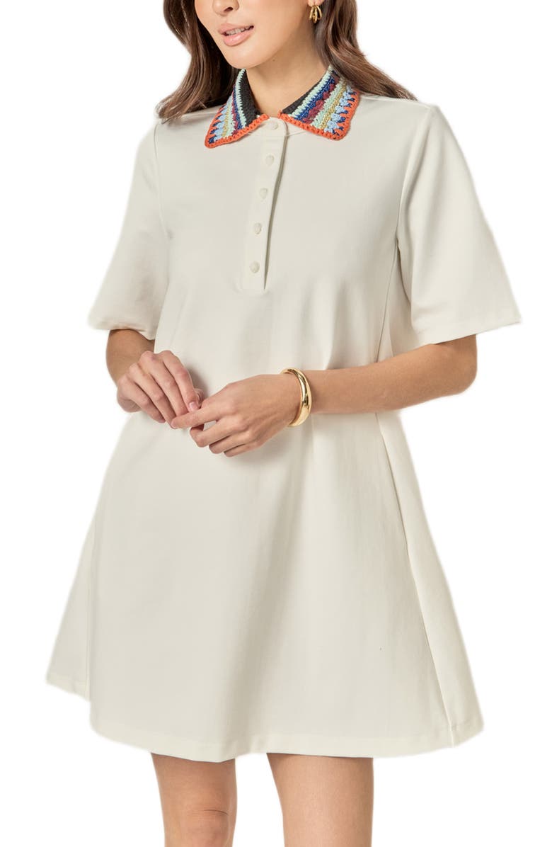 English Factory Knit Collar A-Line Shirtdress, Alternate, color, Off White