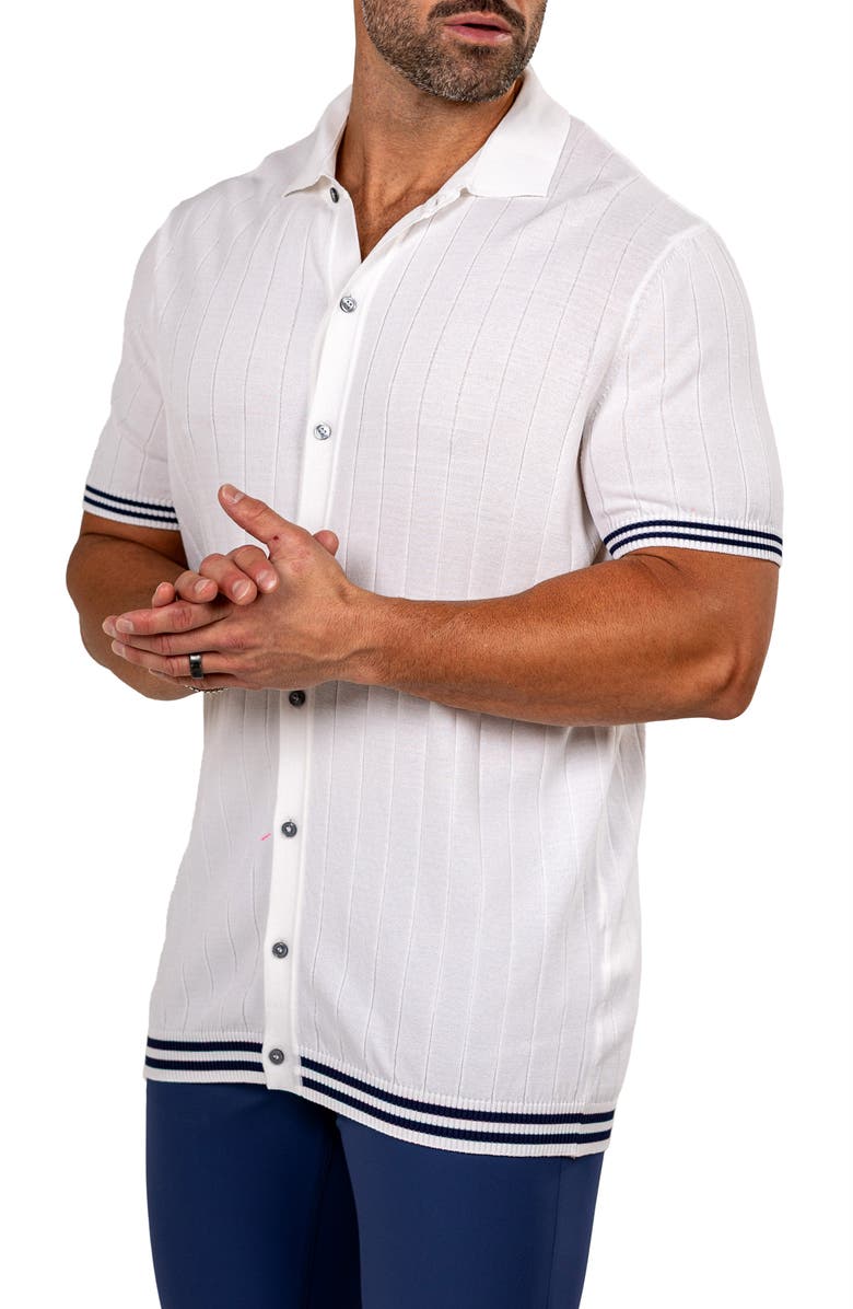 Maceoo Marthy Knit Short Sleeve Button-Up Shirt, Alternate, color, White