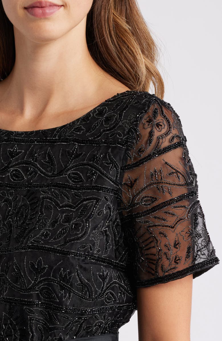 Pisarro Nights Beaded Bodice Taffeta Gown, Alternate, color, Black