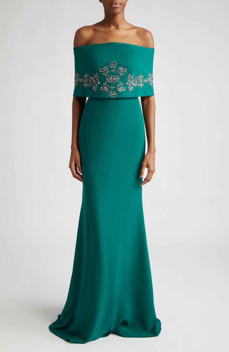 Lela Rose Beaded Off the Shoulder Gown, Main, color, 