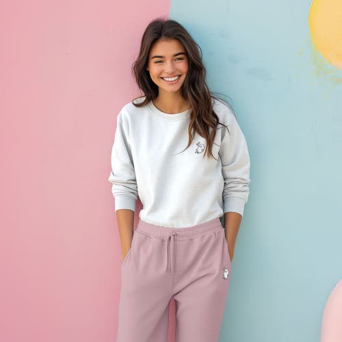 Dalix Womens Heartly Ghost Embroidered Fleece Sweatpants In Blush