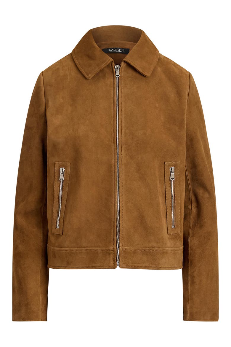 Leather Zip Front Jacket, Alternate, color, VICUNA