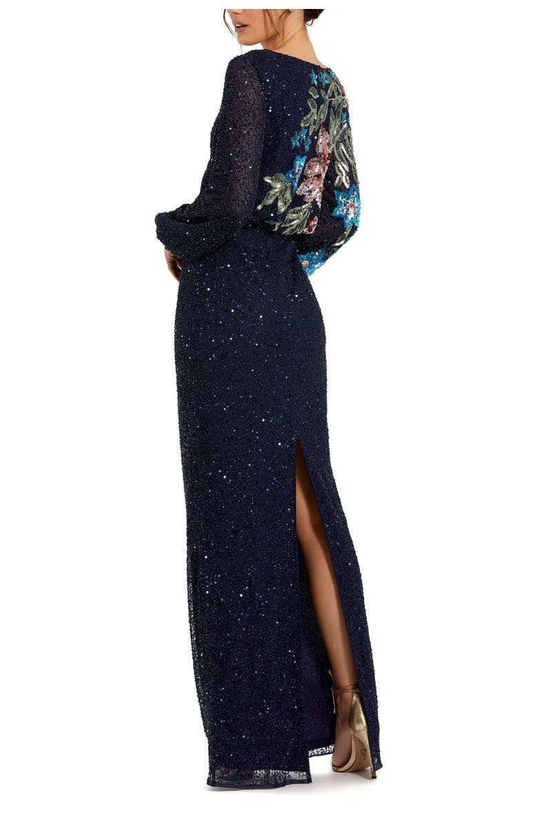 Mac Duggal Embellished Multi Color Floral High Neck Gown, Alternate, color, Midnight