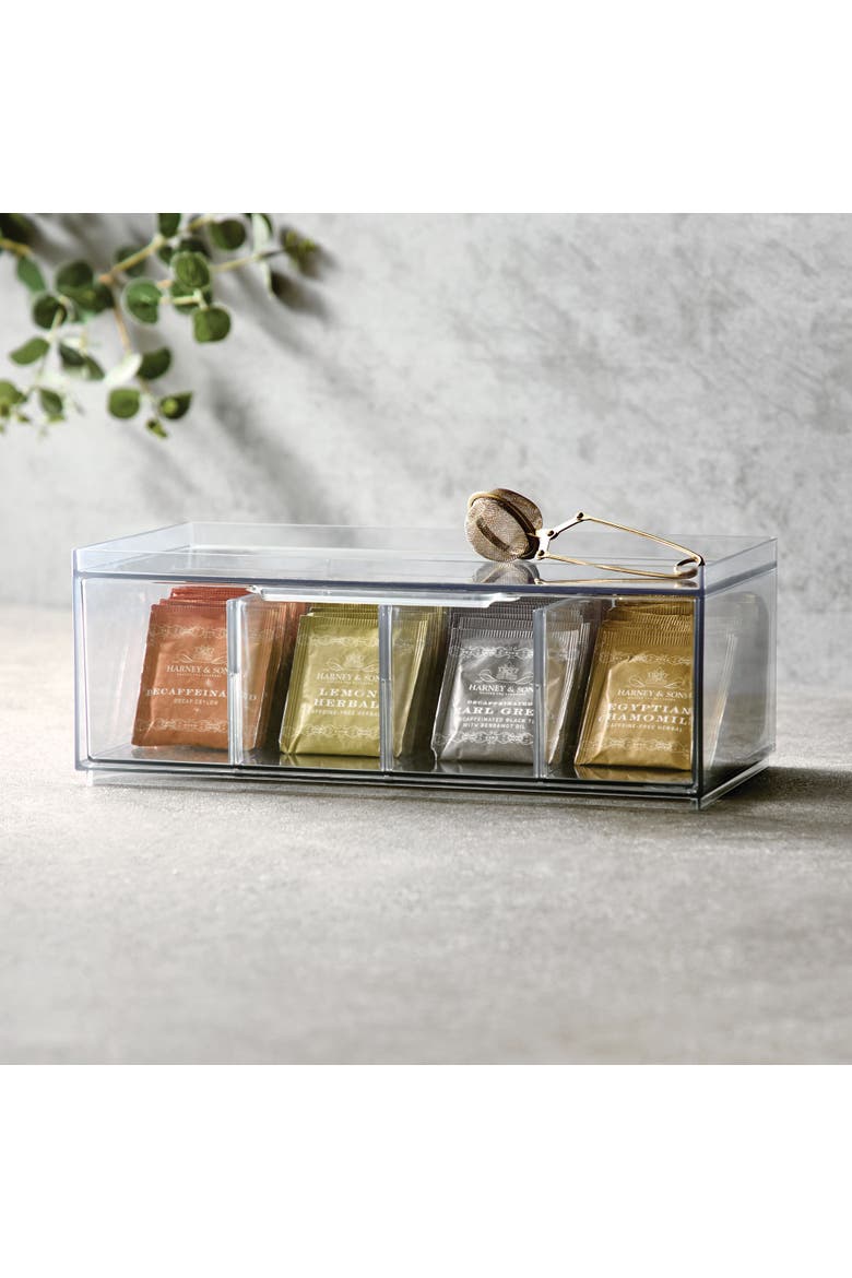 Set of 4 Stackable 4-Section Tea Storage Drawers - Clear, Alternate, color, Clear