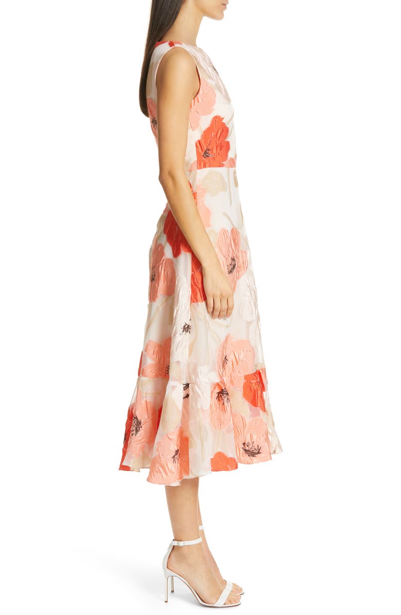 Lela Rose Oversize Floral Fil Coupé Midi Dress, Alternate, color,