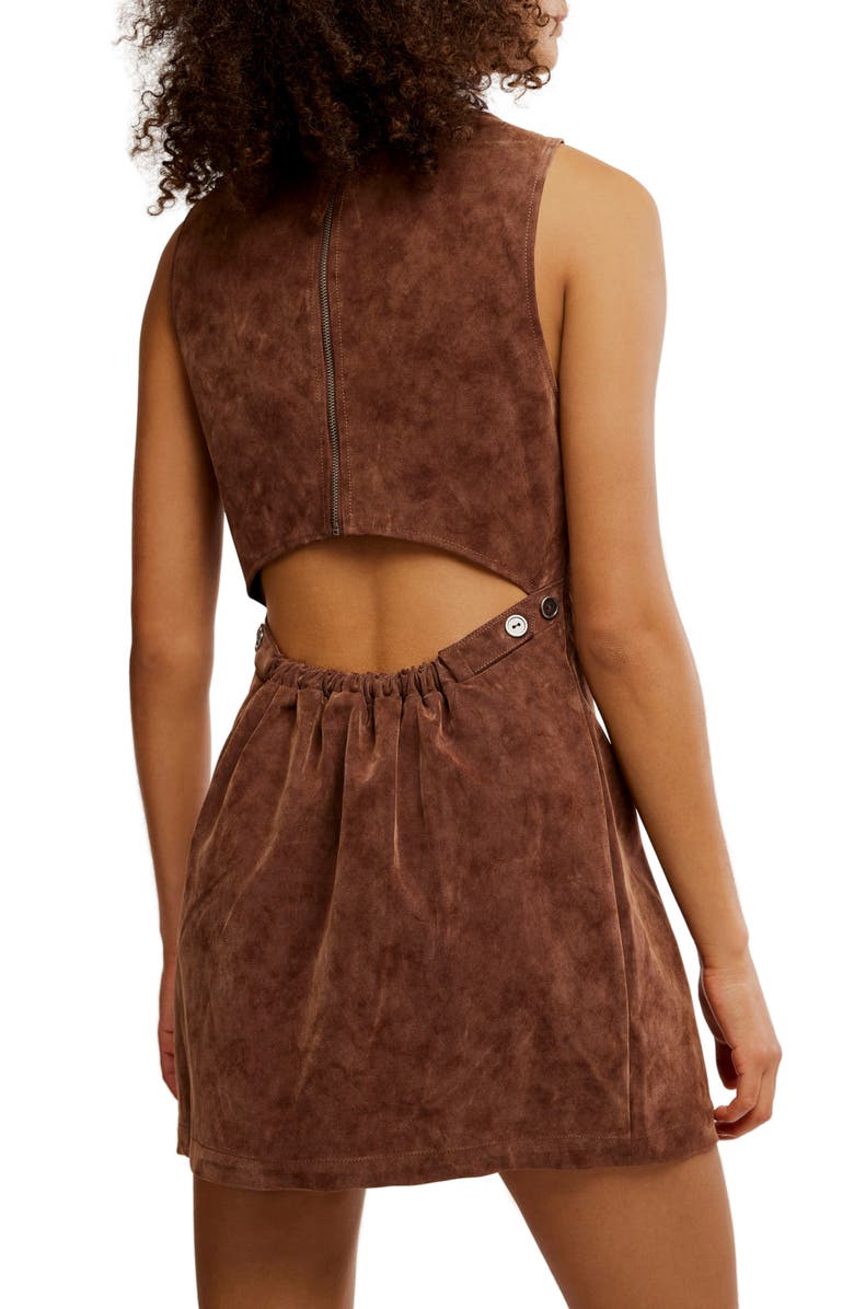 Free People Atlas Cutout Faux Suede Minidress, Alternate, color, Chicory Coffee