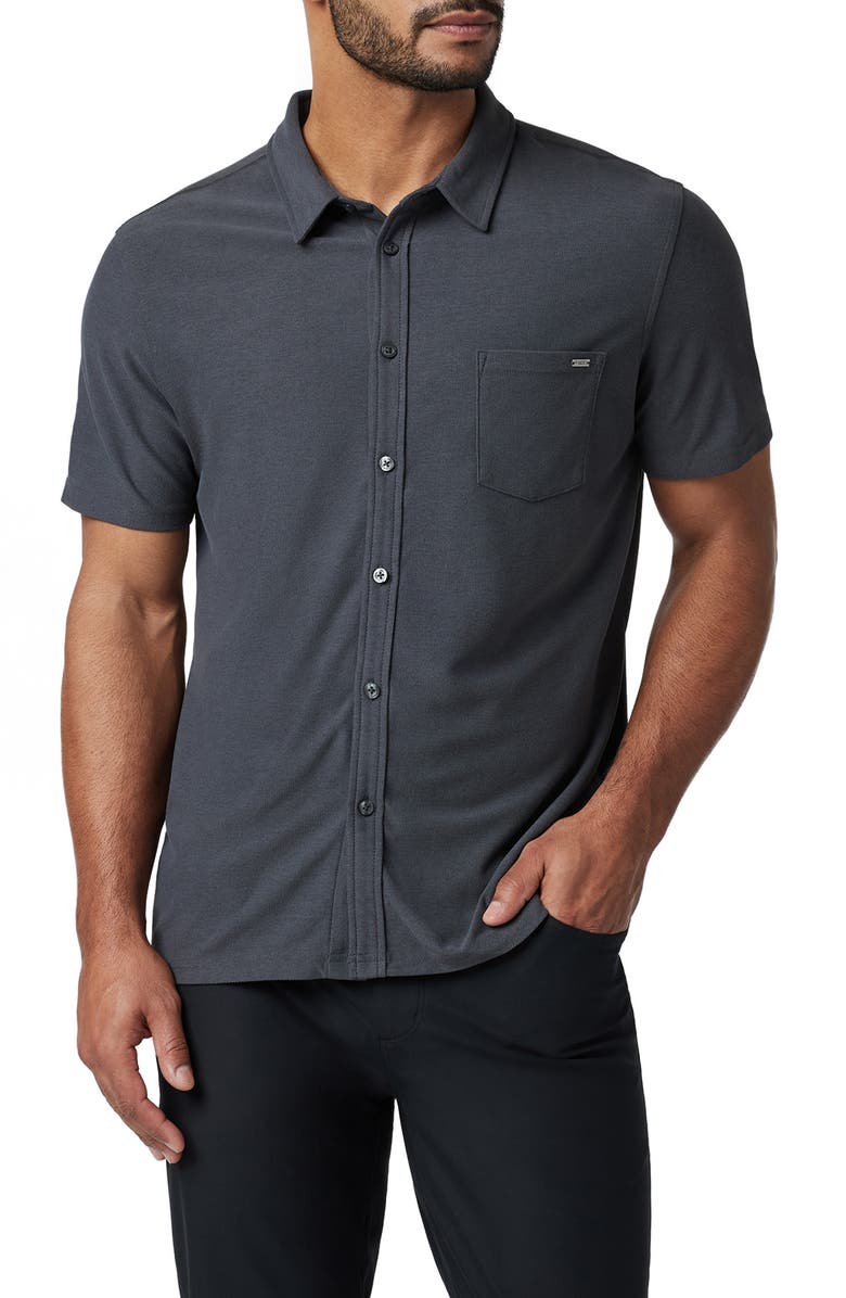 Vuori Ace Solid Short Sleeve Button-Up Shirt, Main, color, Charcoal