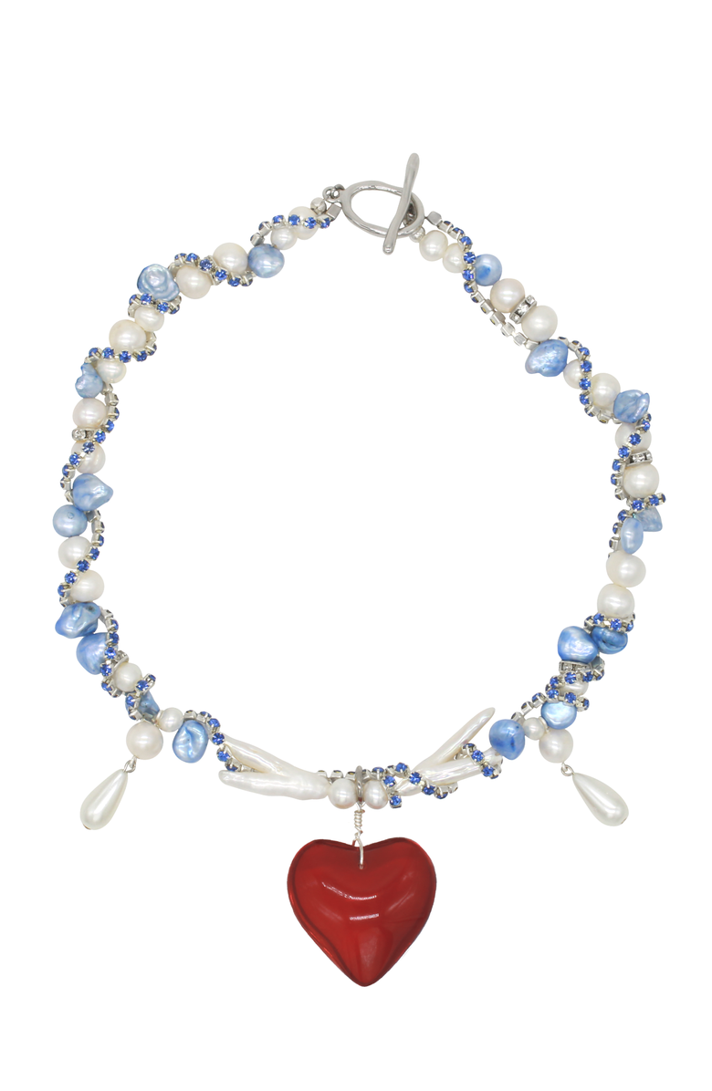 Velvet Luna Pearl Necklace With Heart Charm, Main, color, Multi Colored