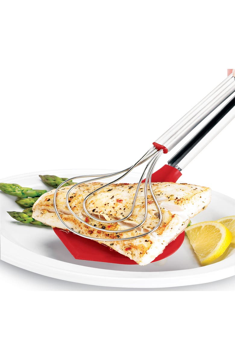 CUISIPRO 13 Inch Fish Tongs Stainless Steel Silicone Locking Long Seafood, Alternate, color, Red