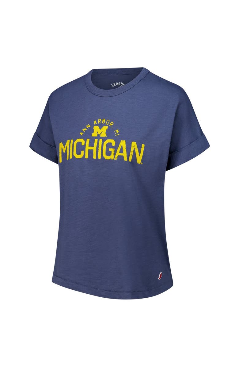 LEAGUE COLLEGIATE WEAR Women's League Collegiate Wear Navy Michigan Wolverines Slub Rolled Cuff T-Shirt, Alternate, color, Navy