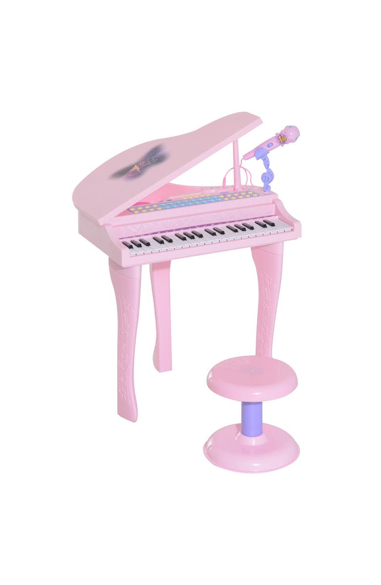 Qaba 37-Key Kids Piano Keyboard with Microphone, Stool, Built-in Songs, Main, color, Pink