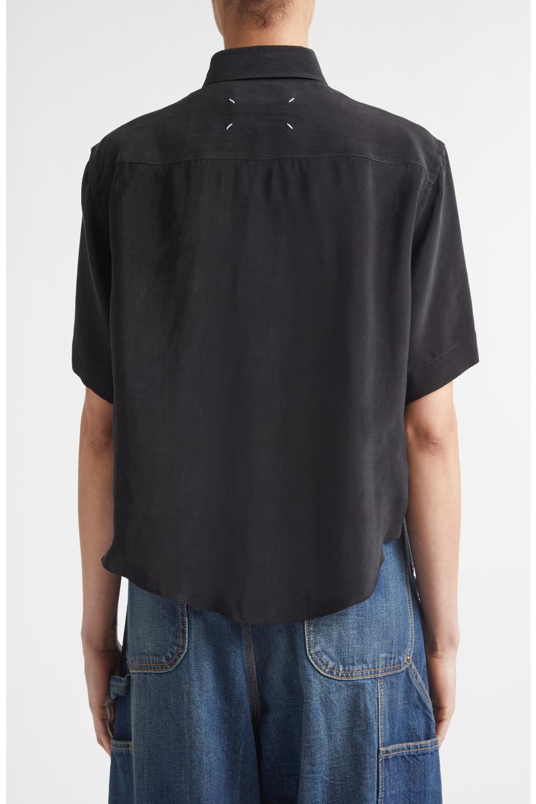 Short Sleeve Cupro Button-Down Shirt, Alternate, color, BLACK