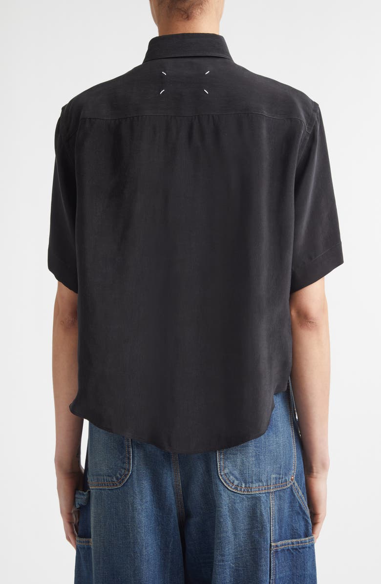 Maison Margiela Short Sleeve Cupro Button-Down Shirt, Alternate, color, Black