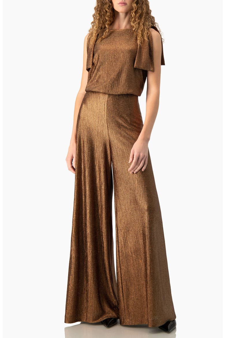 Shoulder-Tie Metallic Jumpsuit, Main, color, Copper