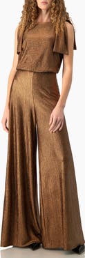 IVONNE Shoulder-Tie Metallic Jumpsuit