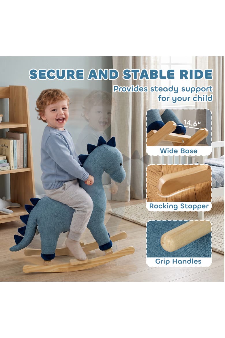 Dinosaur Baby Rocking Horse with Sound, 12-36 Months, Dark Blue, Alternate, color, Blue