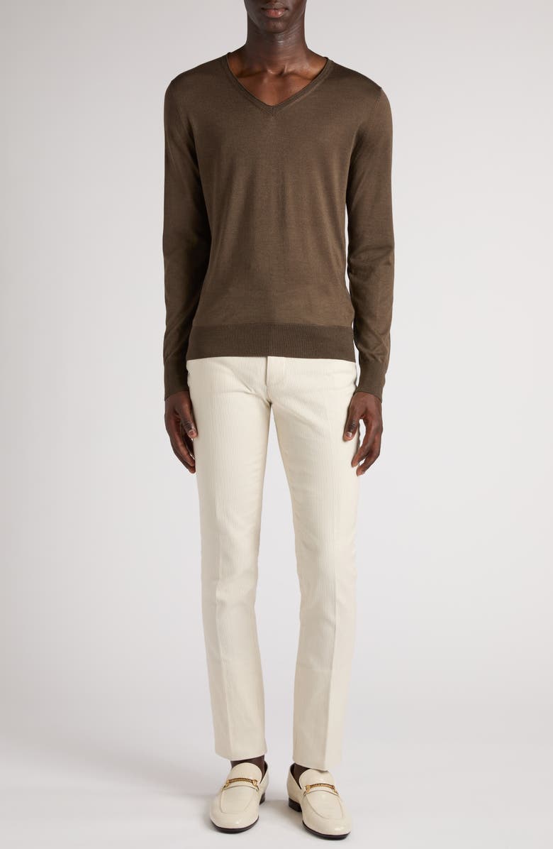 TOM FORD Silk & Cashmere V-Neck Sweater, Alternate, color, Taupe Brown