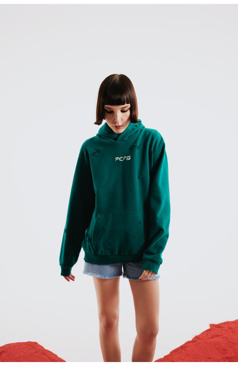 PCFG Cotton Destroyed Hoodie, Alternate, color, Green