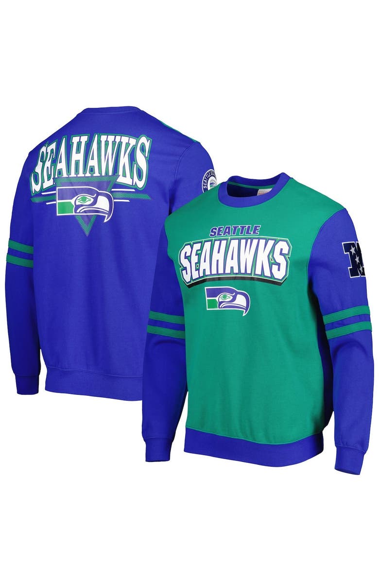 Mitchell & Ness Men's Mitchell & Ness Kelly Green Seattle Seahawks All Over 2.0 Pullover Sweatshirt, Main, color, 
