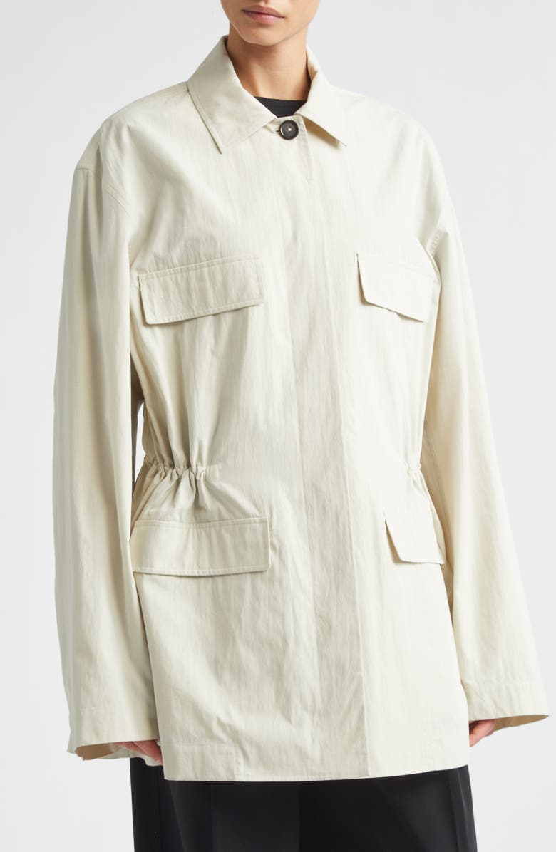 TOTEME Fluid Woven Polo Shirt, Alternate, color, Overcast Beige
