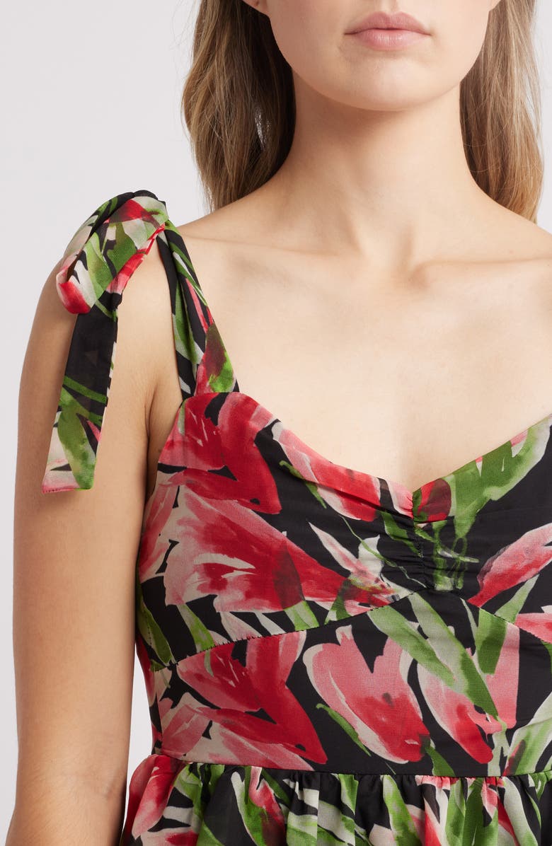 Julia Jordan Floral Tie Strap Tiered Midi Dress, Alternate, color, 