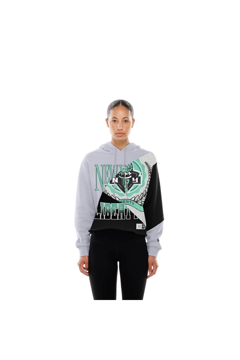Women's New Era  New York Liberty Upcycled Color Block Cropped Boxy Hoodie, Alternate, color, White